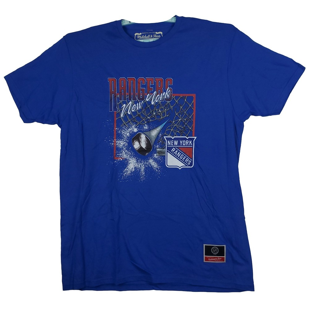 New York Rangers Mitchell & Ness NHL XL XLarge Shirt‎ Puck Breaking Net Art New